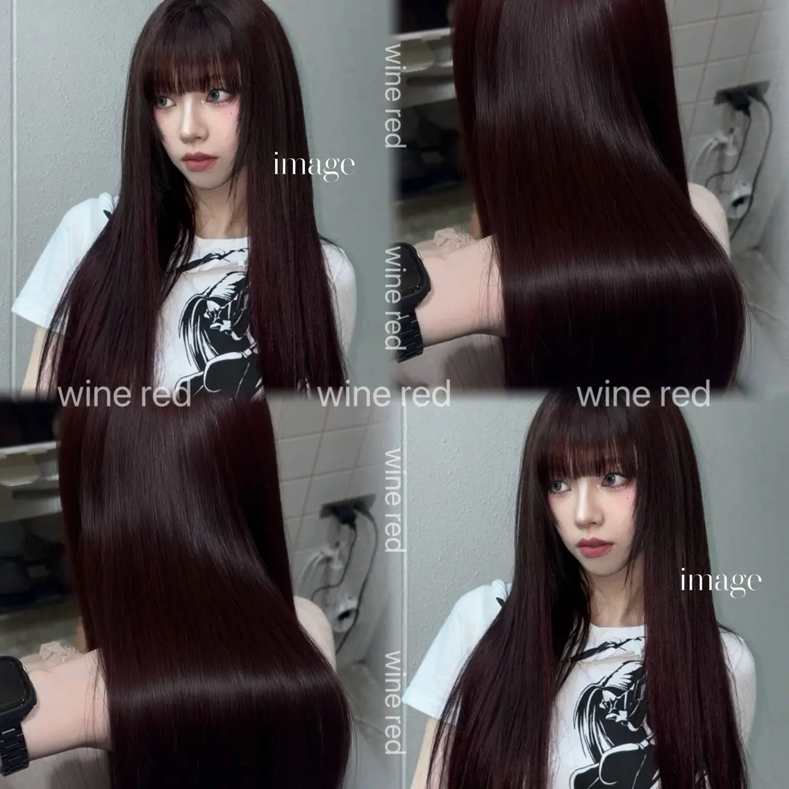 【♥️ブリーチなしワンカラー赤髪♥️】韓国アイドル風カラー🇰🇷ワインレッド🍷💜♥️＋ 選べるトリートメント🫧の写真