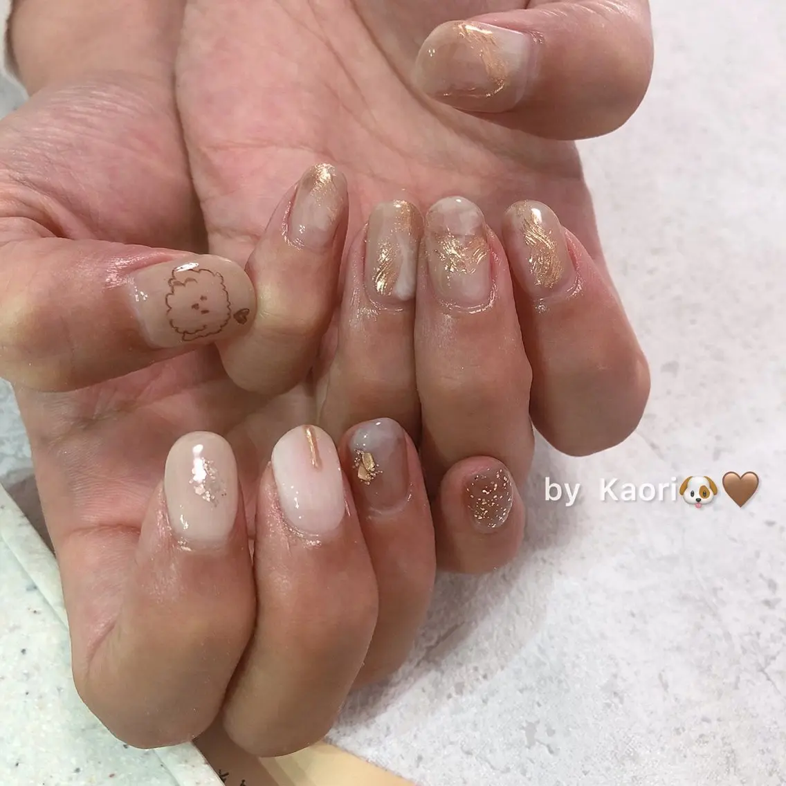 ネイル オーロラネイル ブラウン チークネイル フレンチネイル グラデーション ハンドネイル _Defi_ by Kaoriのネイルデザイン