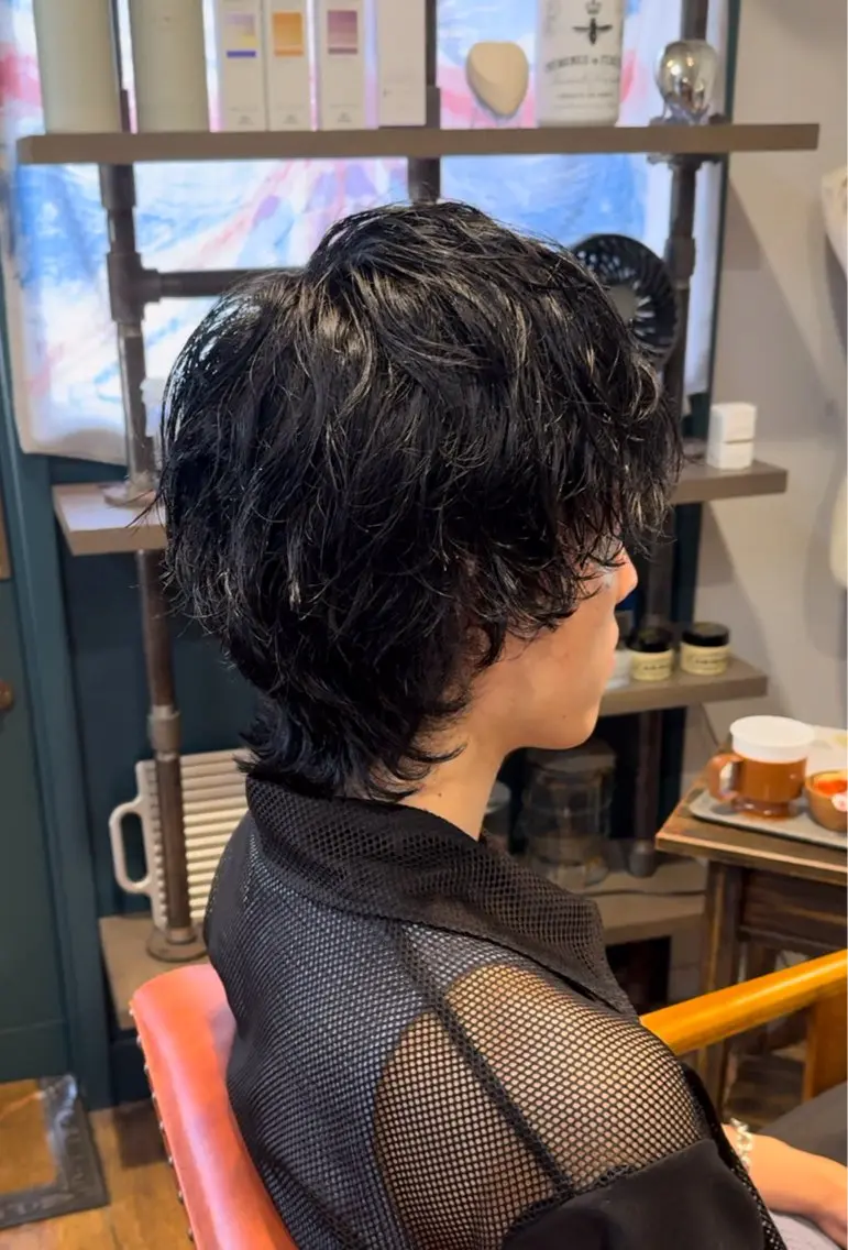 ミディアム パーマ メンズ カット パーマ ヘッドスパ ヘアセット 金子 富士のヘアスタイル