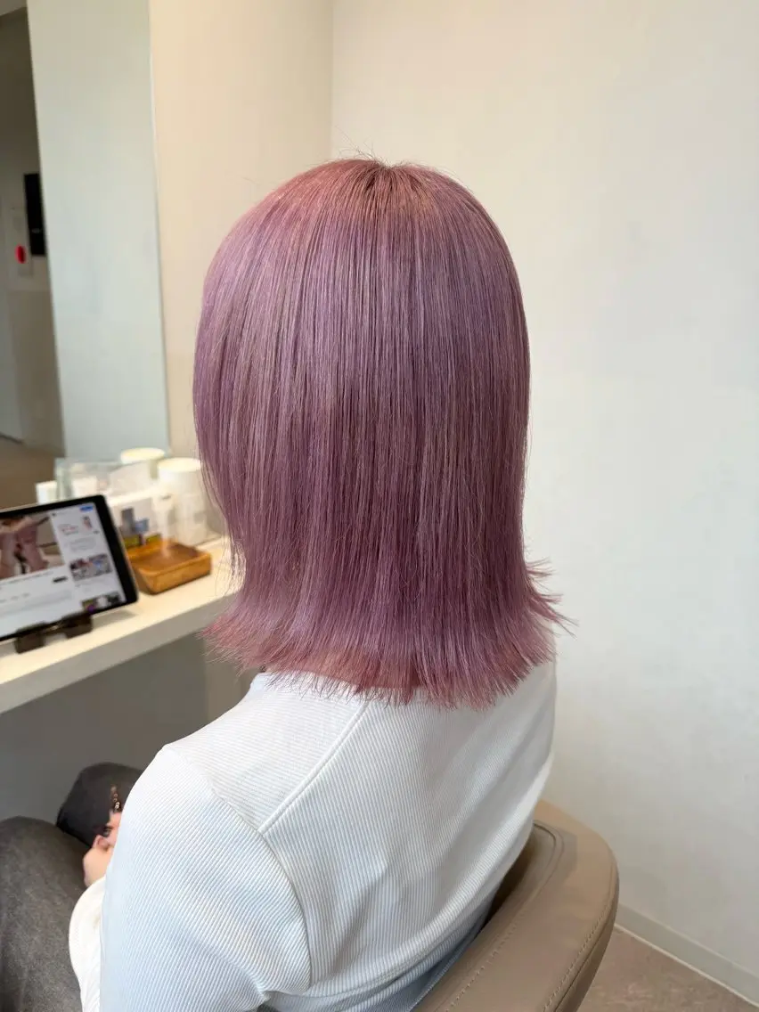 ミディアム カラー ラベンダーカラー ラベンダーピンク ピンクカラー 🍇おぐら めぐみ🍇のヘアスタイル