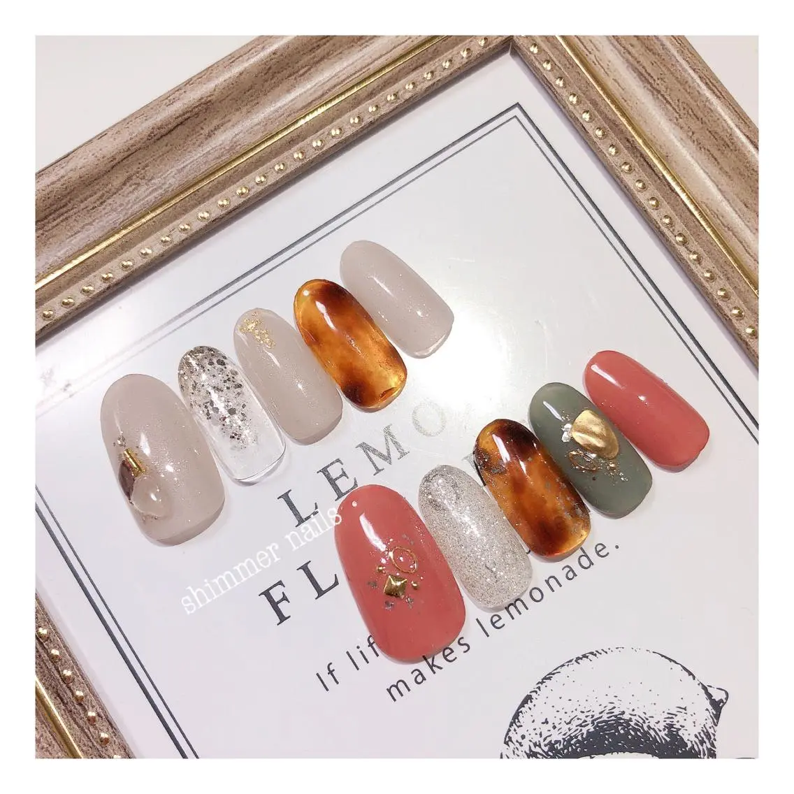 ネイル べっ甲ネイル フットネイル shimmer nailsのネイルデザイン