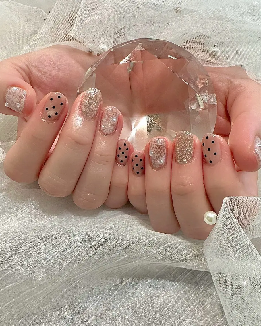 ネイル ドット レース ラメ(グリッター) ショートネイル ハンドネイル Sei ｜ cres nailのネイルデザイン