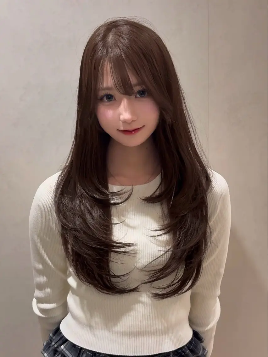 ロング カラー ベージュカラー ブリーチ ダブルカラー モカベージュ ブリーチなしカラー ヘアカラー 🩵福岡ブリーチなし レイヤー/紫音🩵のヘアスタイル