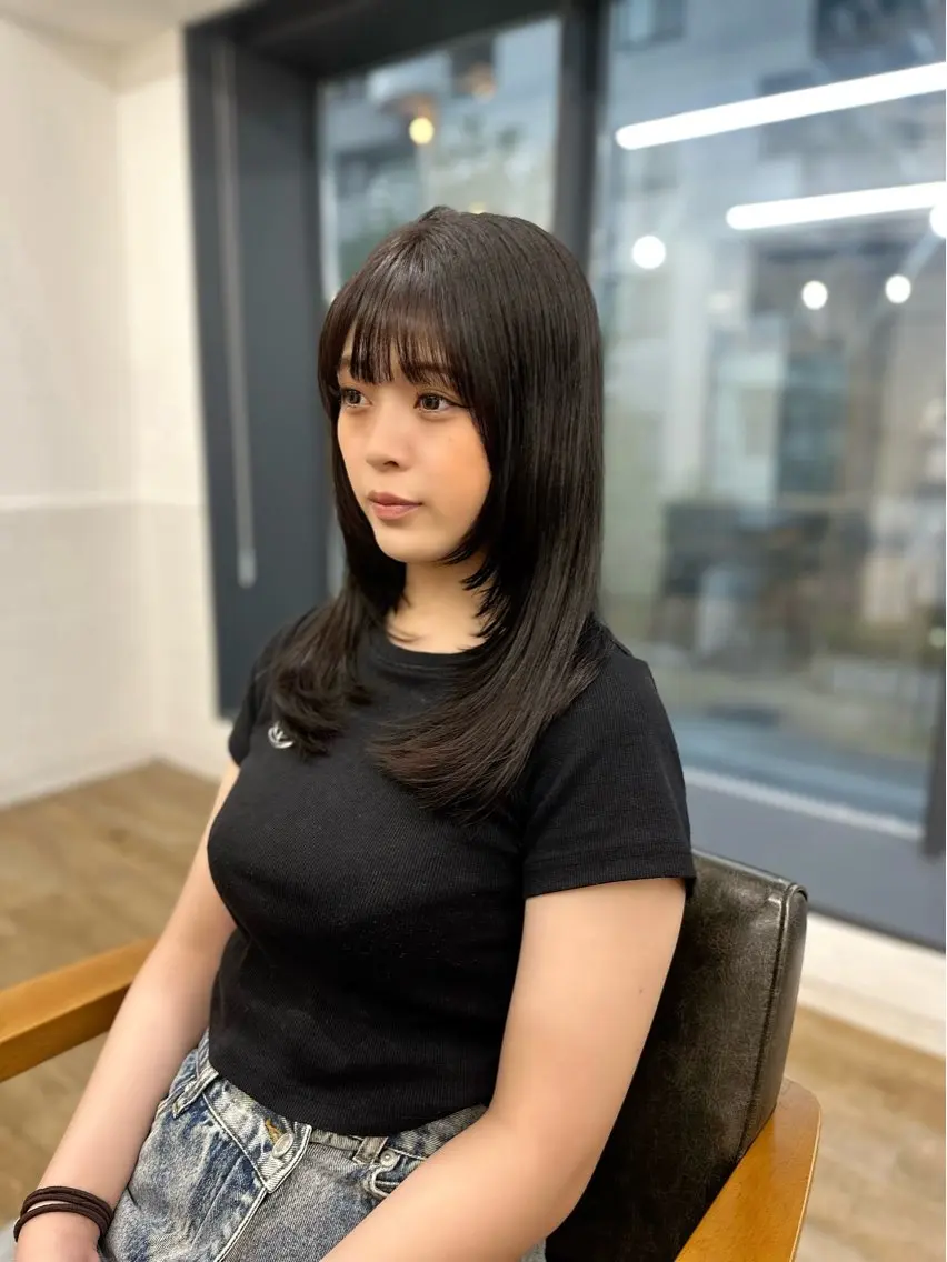ロング カラー パーマ ヘアアレンジ メンズ キッズ レイヤーカット/ 巻ける縮毛矯正のヘアスタイル