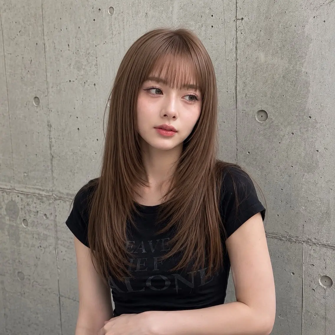 ロング カラー ロングレイヤー ブラウンカラー 透明感カラー モカブラウン 韓国風ヘア カット ヘアカラー トリートメント 盛れる顔まわりカット 髪質改善/渋谷/れんのヘアスタイル