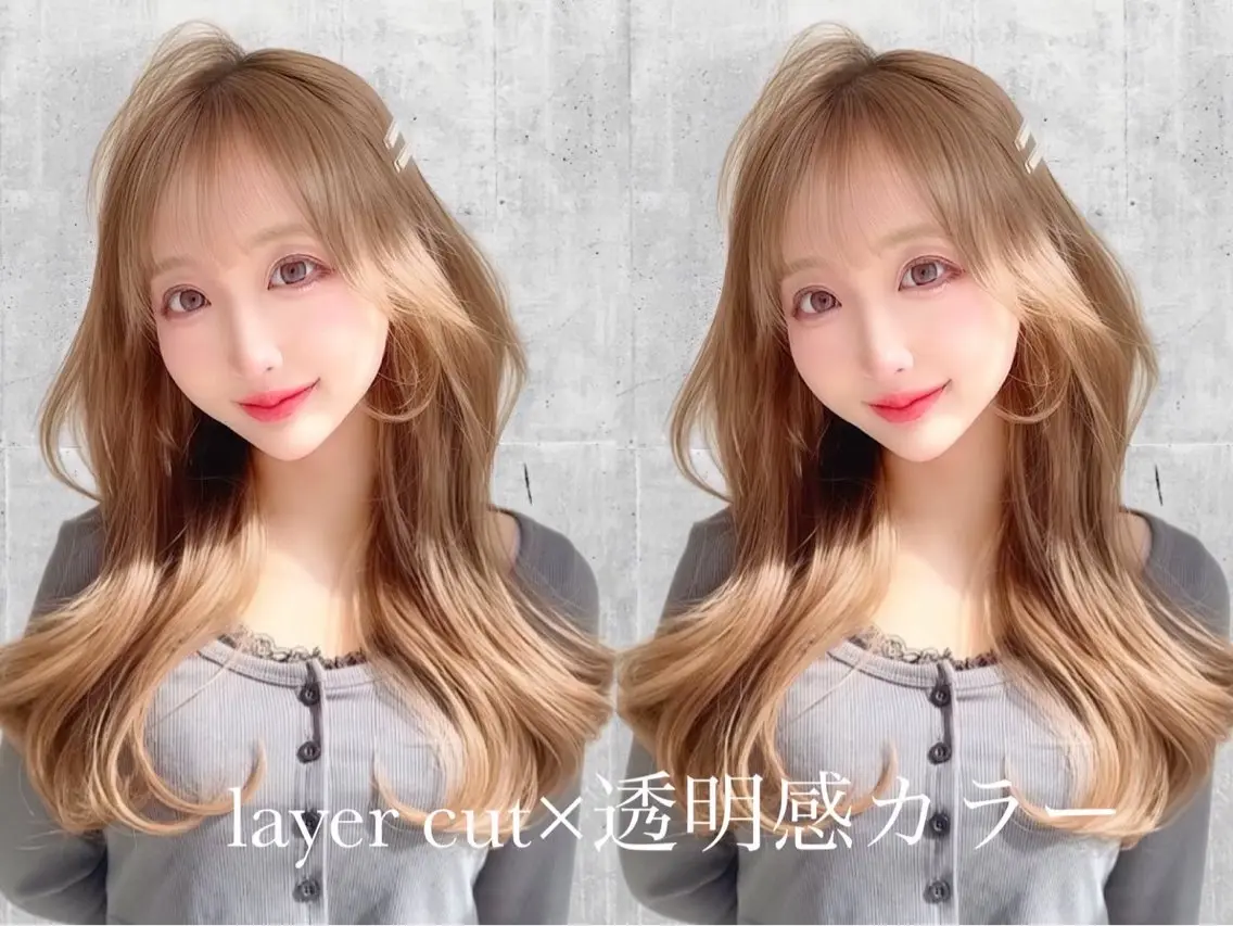 ロング カラー カット ヘアカラー レイヤー/髪質改善 縮毛/ハッシュカットのヘアスタイル