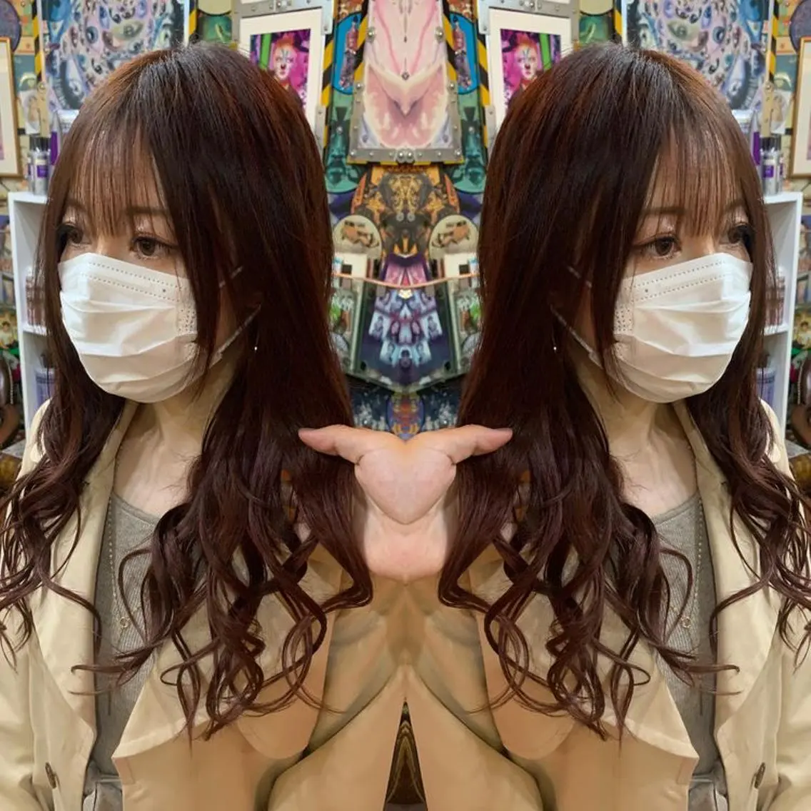 セミロング カラー ヘアアレンジ レッドカラー エクステ 🌈派手髪エクステ ブレイズ🌈ひろとのヘアスタイル