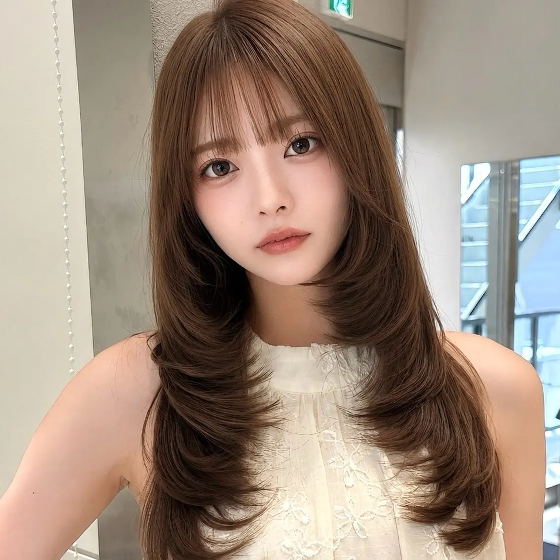 ロング カラー ヘアアレンジ カット ヘアカラー トリートメント 新宿/レイヤーカット 髪質改善/小顔見せのヘアスタイル
