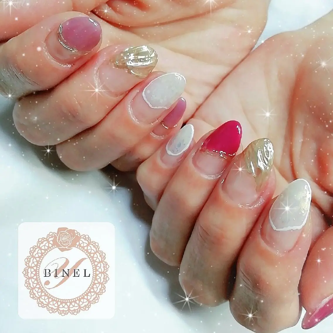 ネイル アートネイル オーロラネイル ミラーネイル ニュアンスネイル 夏ネイル ハンドネイル Nail Salon Y.BINELのネイルデザイン