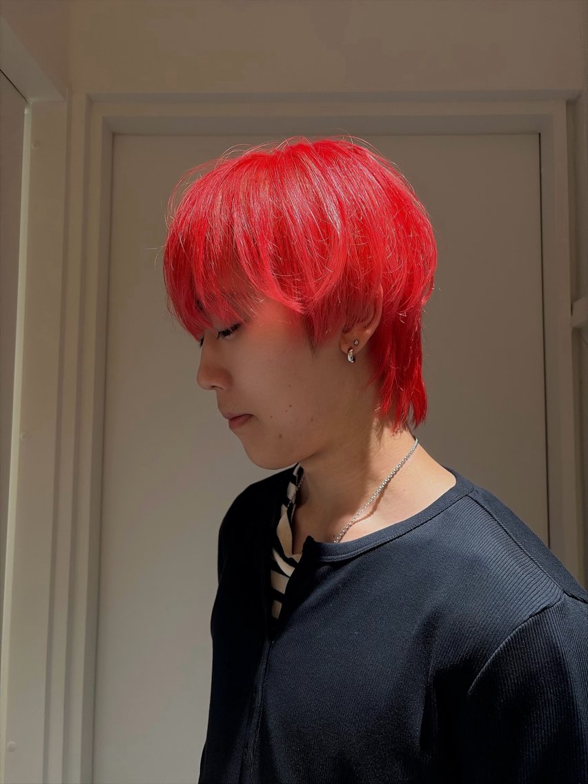 ショート カラー メンズ メンズハイトーン メンズウルフカット ダブルカラー ハイトーンカラー オレンジ カット ヘアカラー eisho梅田美容室 /モデル様募集のヘアスタイル
