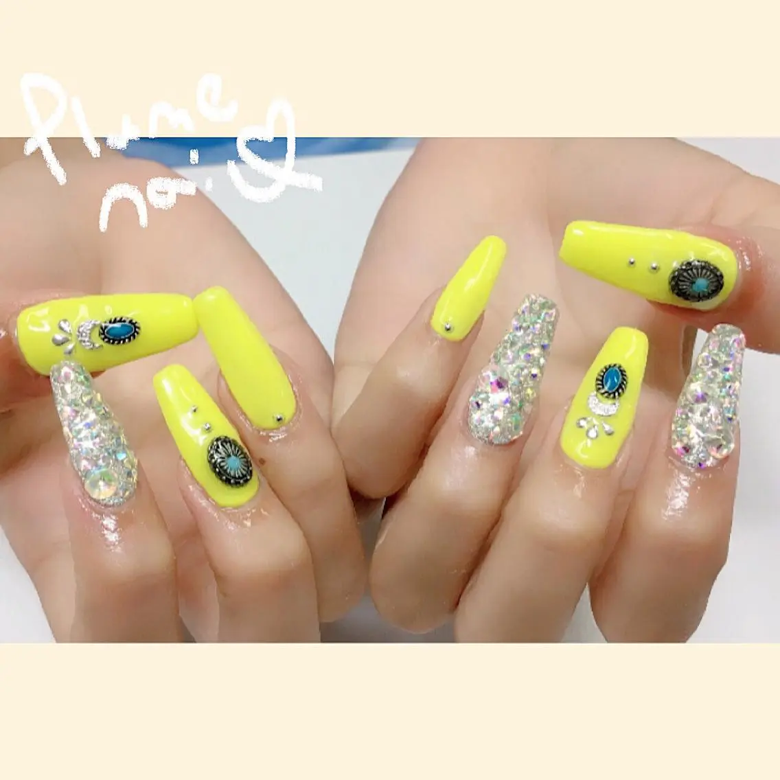 ネイル アートネイル キラキラネイル 韓国ネイル 春ネイル スクエアネイル ハンドネイル plume nail ☆韓国ネイルのネイルデザイン