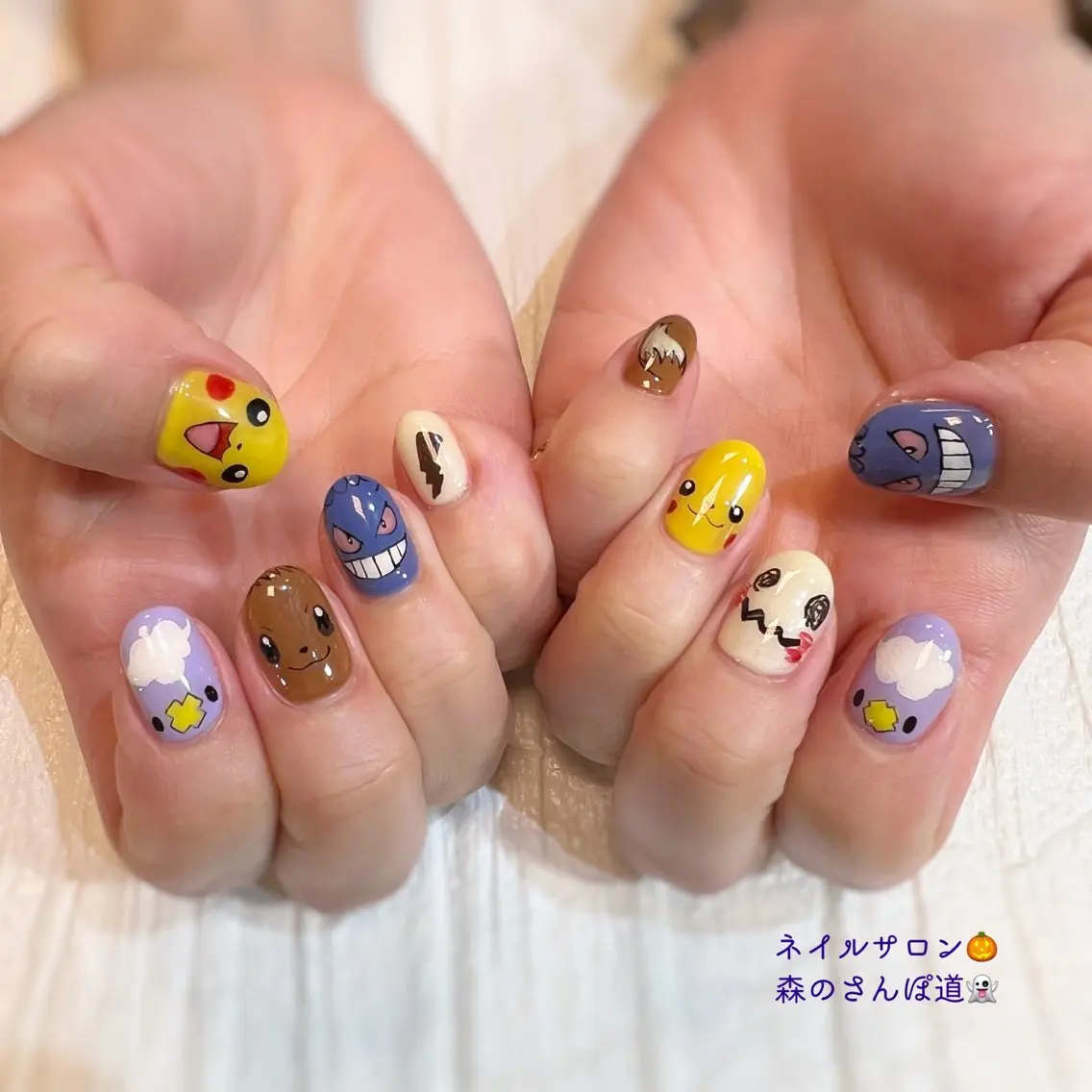 ネイル ハンドネイル ショートネイル 森のさんぽ道のネイルデザイン