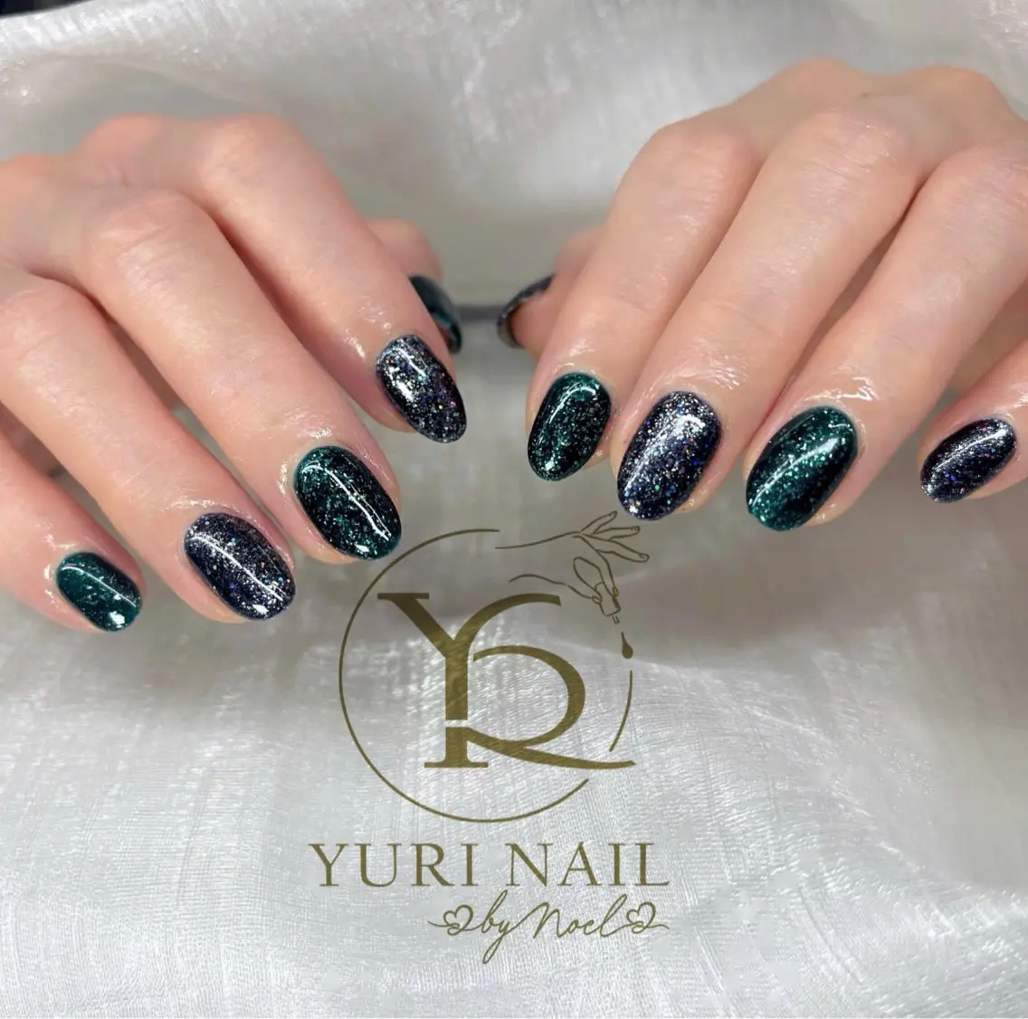 ネイル オーロラネイル ブルー チークネイル フレンチネイル グラデーション ハンドネイル フットネイル ハンドケア YURI Nail NARITAのネイルデザイン
