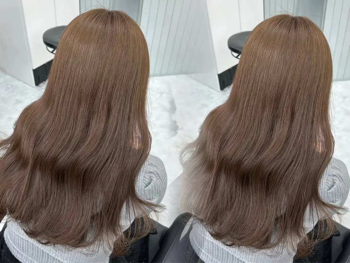 ロング 韓国風ヘア レイヤーカット ヘアカラー 顔まわりレイヤー/諒 オリーブカラー/天神のヘアスタイル