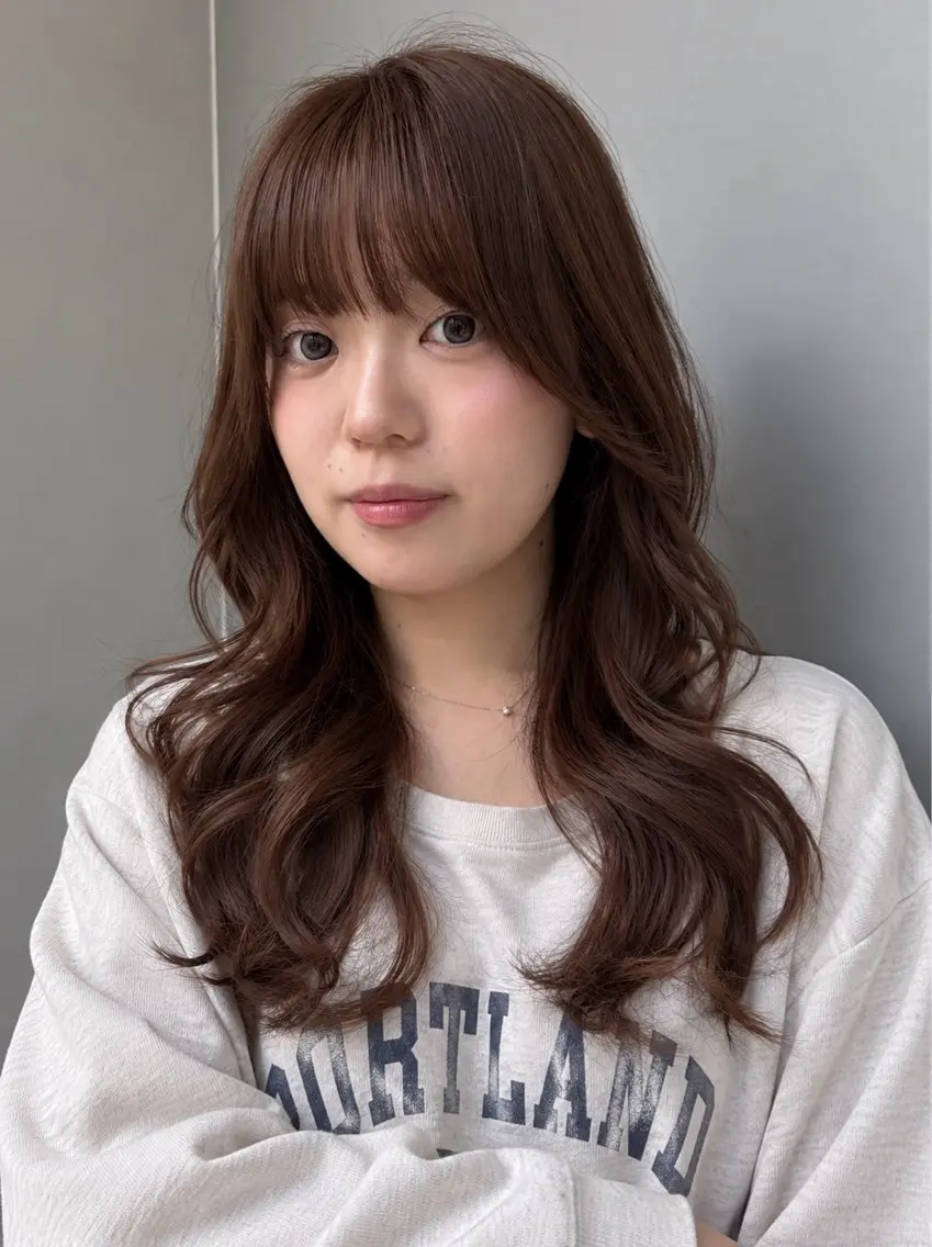 ロング パーマ コテ巻きパーマ/ レイヤー／あんなのヘアスタイル