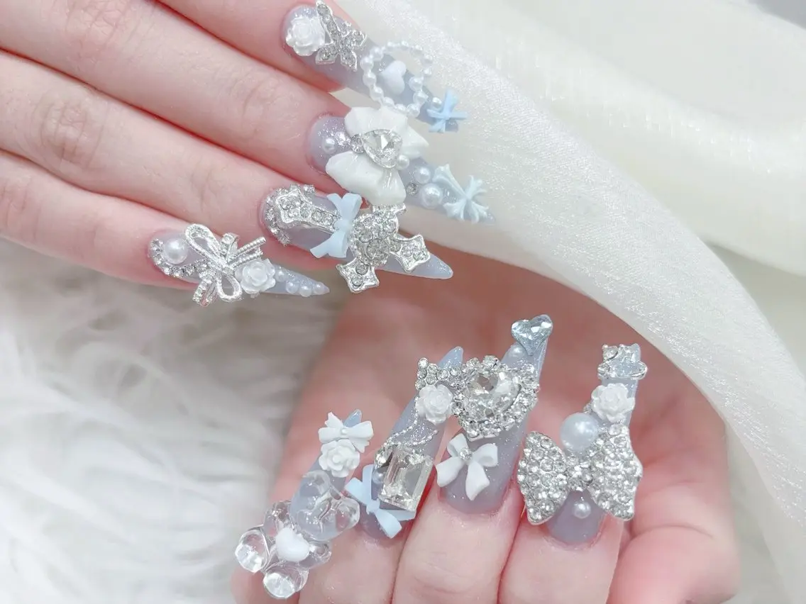 ネイル 成人式 マグネットネイル 大理石ネイル(マーブル) リボン 夏ネイル ハンドネイル MoMoA Nail ネイル長さ出し専門店のネイルデザイン