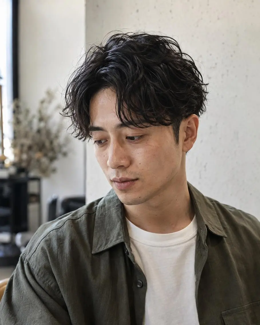 【緑地公園】メンズカット+トレンドパーマ ¥7,400|朝のセットを楽にの写真