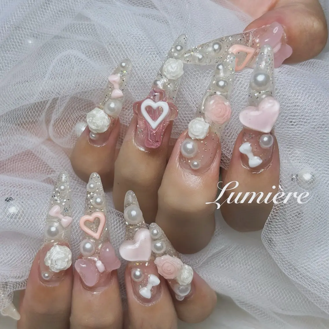 ネイル ロングネイル スーパーロングネイル ハンドネイル Lumière｜ ロング｜ワンホンのネイルデザイン