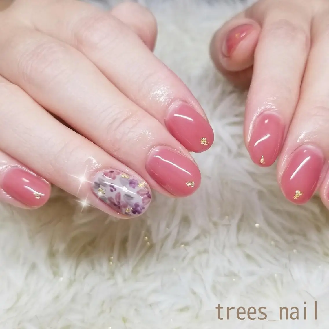 ネイル アートネイル フラワーネイル ワンカラーネイル ピンク シンプルネイル trees_ nailのネイルデザイン