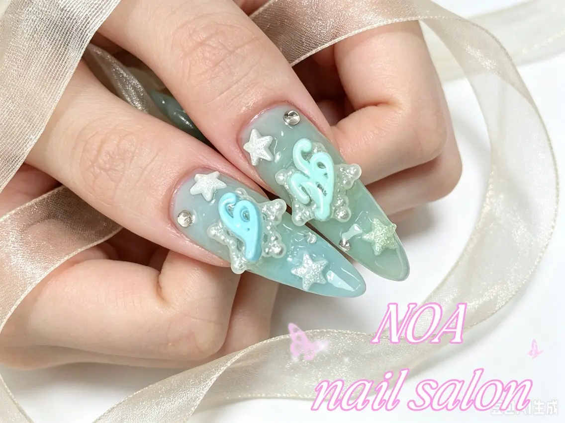 ロング 韓国風ヘア ハンドネイル Noa Nail みつきのネイルデザイン
