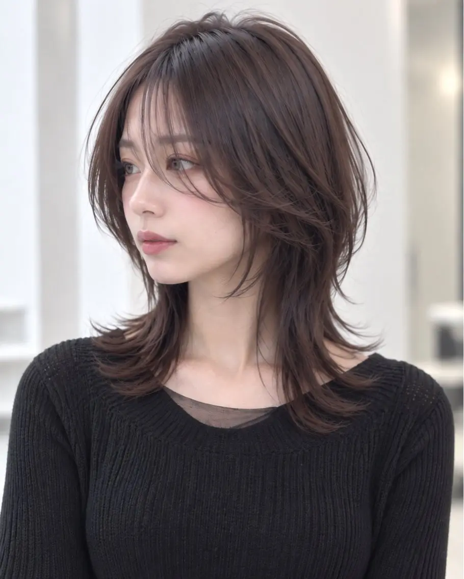 ミディアム カラー ウルフカット ヘアカラー 久木原 ゆりのヘアスタイル