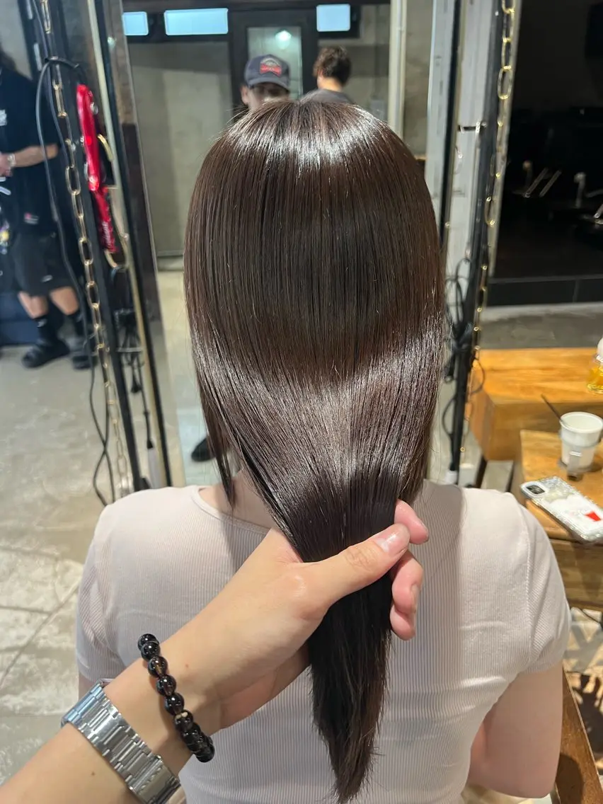 セミロング カラー ヘアアレンジ 黒髪 縮毛矯正 カット 縮毛矯正 トリートメント レイヤー/艶髪矯正 🪐takushiのヘアスタイル