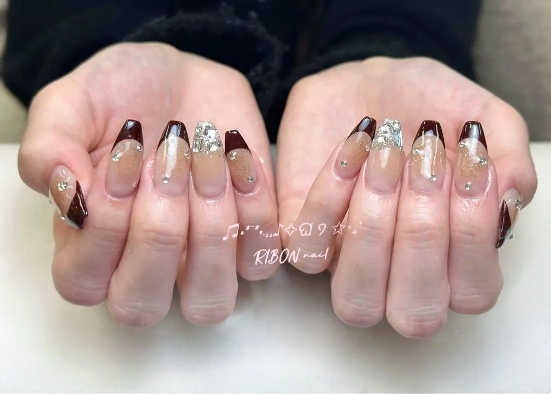 ネイル チークネイル 長さ出し フレンチネイル ジェルネイル グラデーション RIBON nail 高田馬場のネイルデザイン