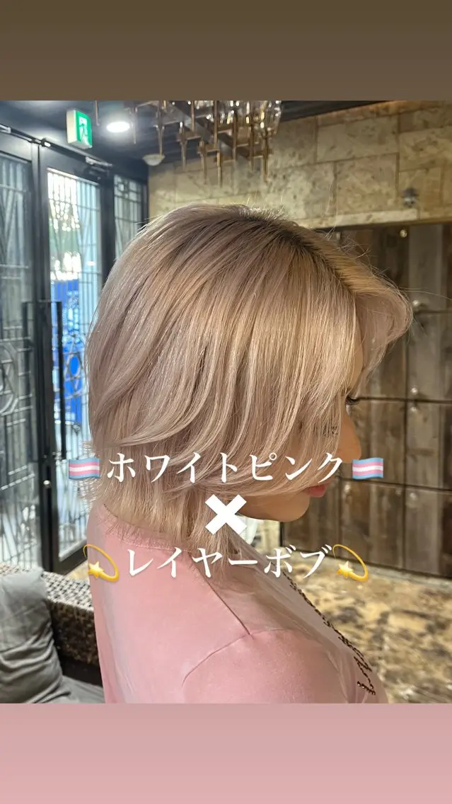 ミディアム 切りっぱなしボブ ボブレイヤー ボブ レイヤーカット カット ヘアカラー トリートメント 𝑹𝒆𝒊𝒚𝒂 🥀/名駅/艶カラーのヘアスタイル
