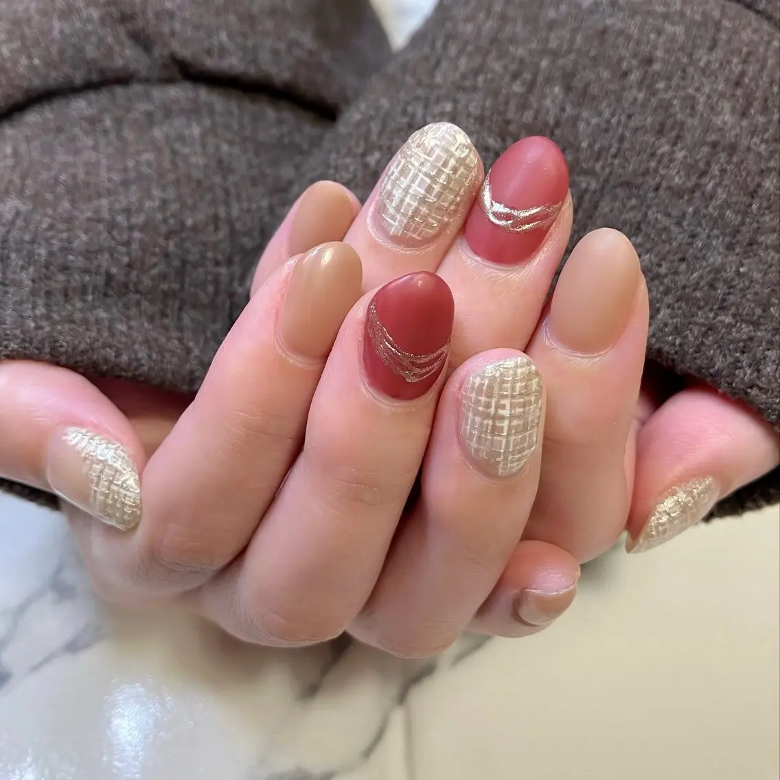 ネイル ブラウン ツイードネイル MALAMA NAILのネイルデザイン