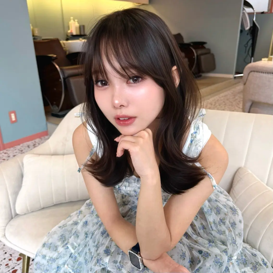 セミロング カラー ヘアカラー 🎀【韓国ヘア】 🎀田中 華澄のヘアスタイル