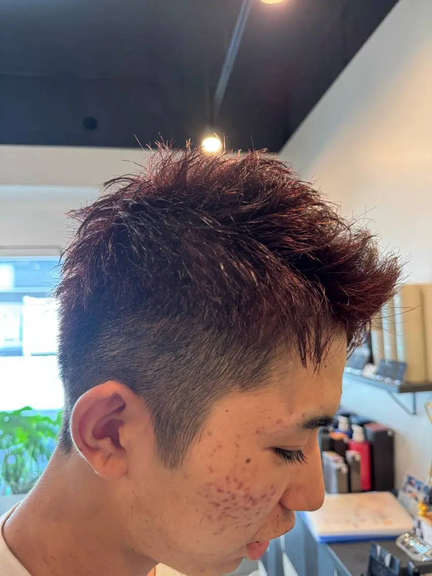 ショート カラー メンズ レッドカラー ショートヘア カット ヘアカラー dog star 関 海斗のヘアスタイル