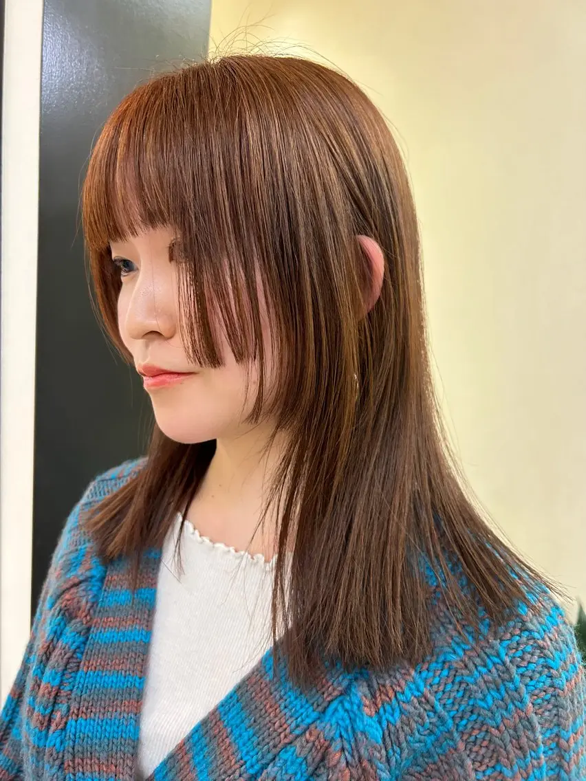 ロング カラー ブラウンカラー オレンジ オレンジブラウン 姫カット hubhair レイヤー/透明感のヘアスタイル
