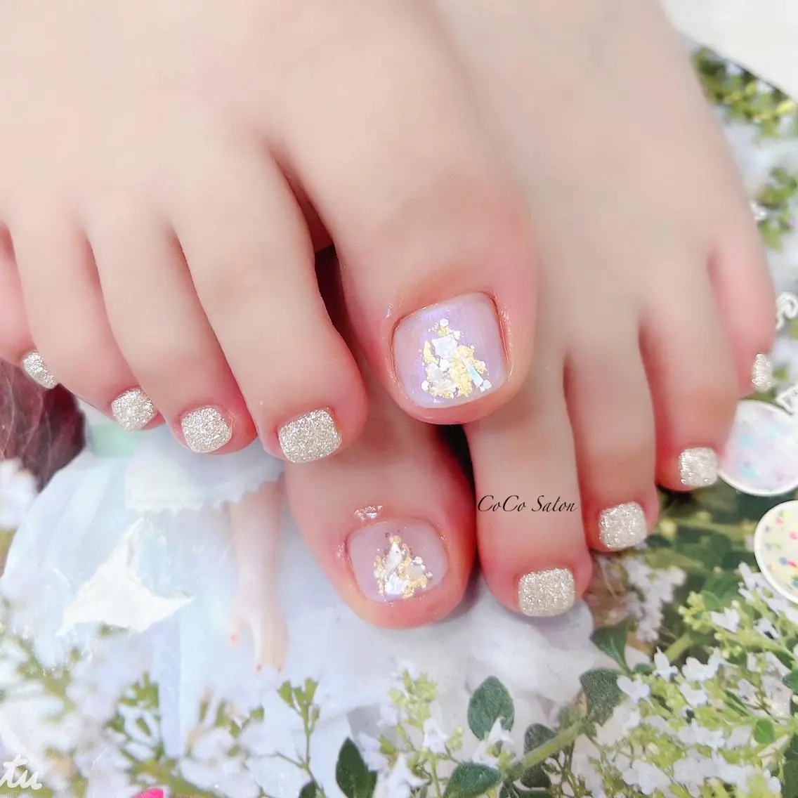 ネイル オーロラネイル 成人式 長さ出し フットネイル ジェルネイル フットネイル CoCoSalon ネイル/まつ毛予約のネイルデザイン