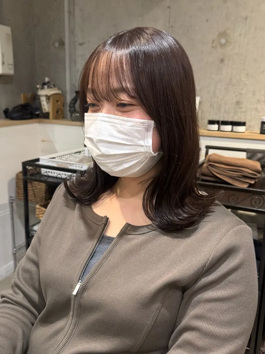 ミディアム カラー ヘアアレンジ カット ヘアカラー トリートメント ヘッドスパ 顔まわり/艶カラー/ 🤎himari🤎のヘアスタイル