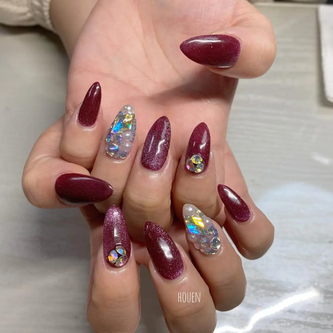 ネイル ボルドー マグネットネイル 持ち込み I pinknail 韓国風·持ち込み専門のネイルデザイン