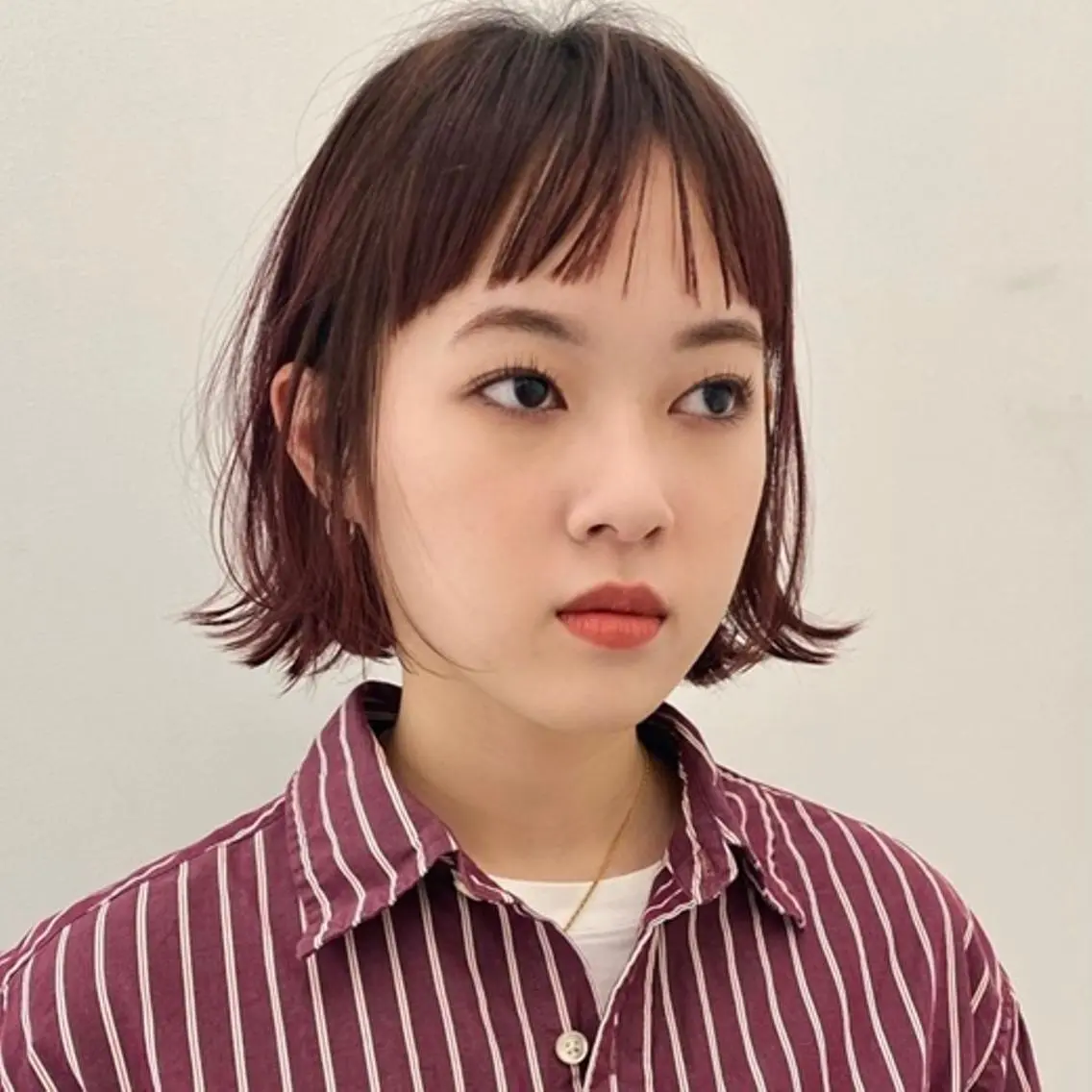 ミディアム カラー ピンクカラー 大石 沙季のヘアスタイル