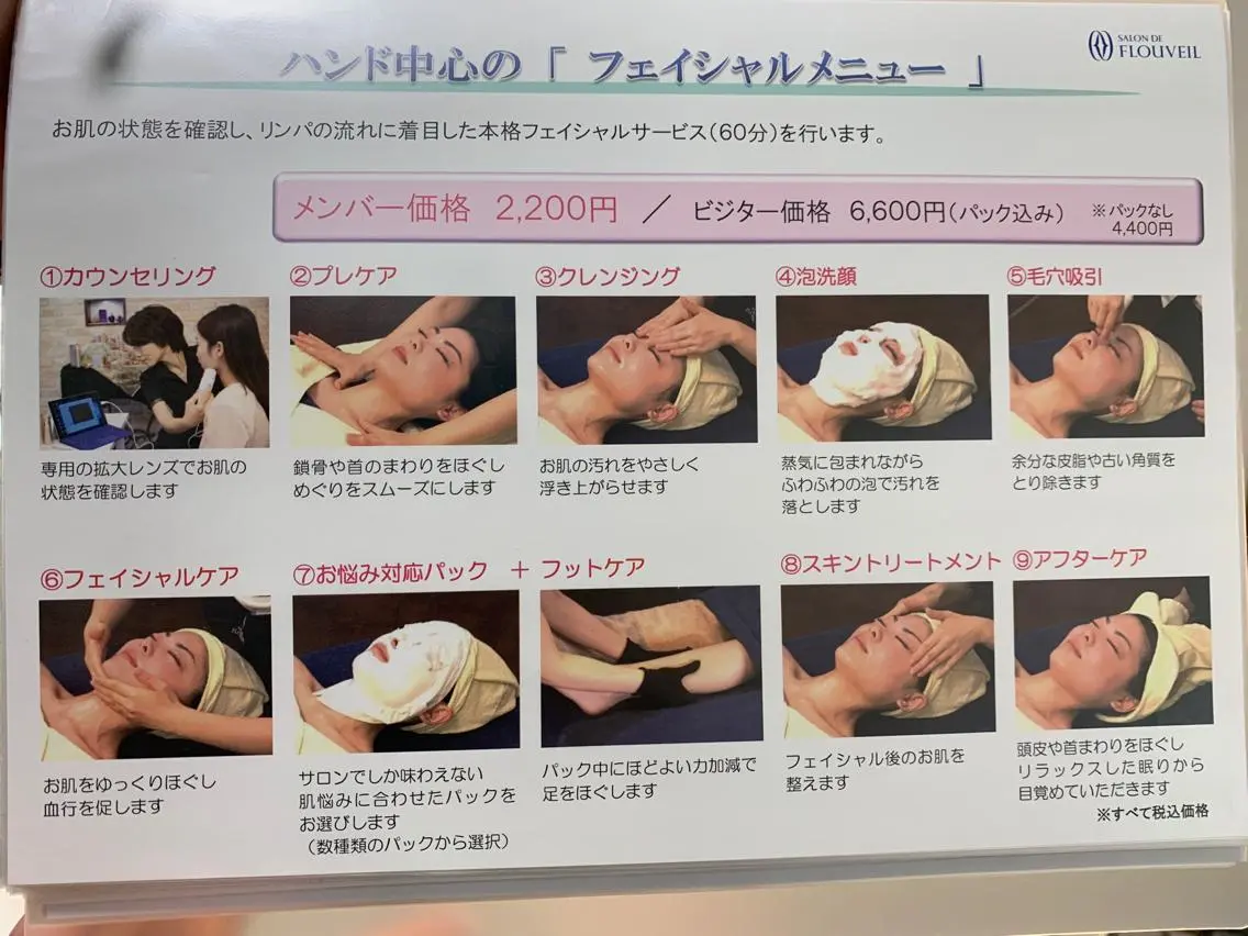 カウンセリング、フェイシャルマッサージ、パック込み　毛穴吸引及びフットケア付きの写真