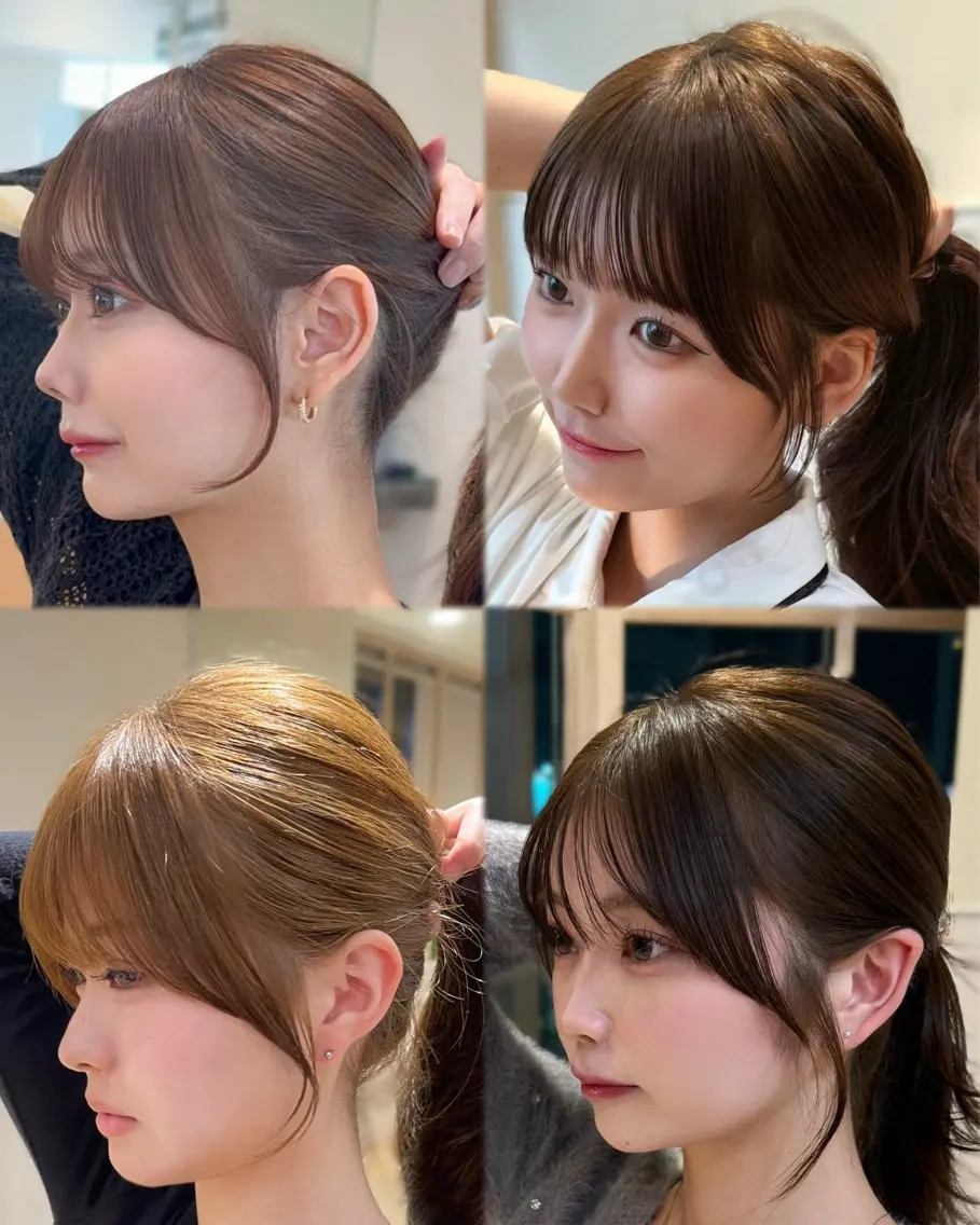 セミロング カット ヘアカラー トリートメント 表参道小顔カット前髪 割れ改善クロスパーマのヘアスタイル