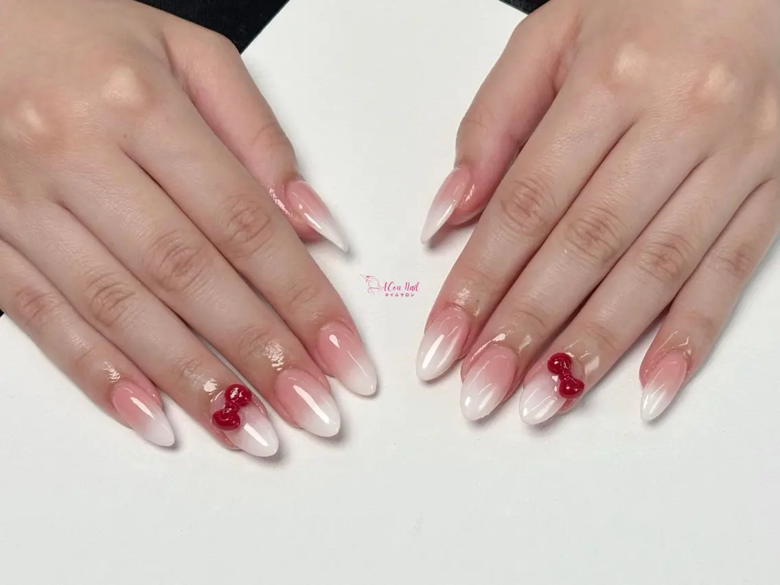 ネイル 桜ネイル 長さ出し フラワーネイル フレンチネイル ジェルネイル ハンドネイル ACon NailSalonのネイルデザイン