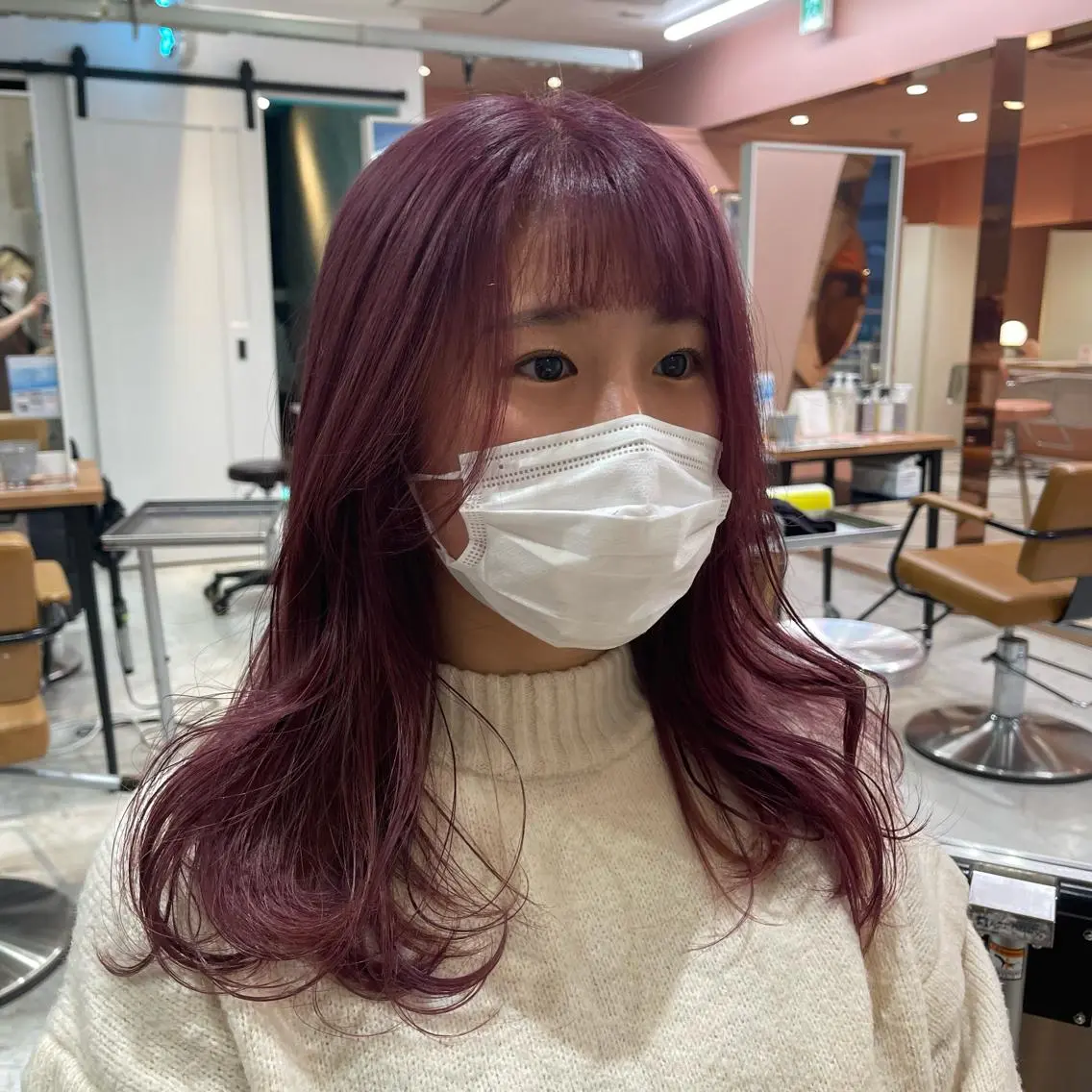 セミロング カラー ラベンダーカラー ラベンダーピンク ピンクカラー nameless miichiのヘアスタイル