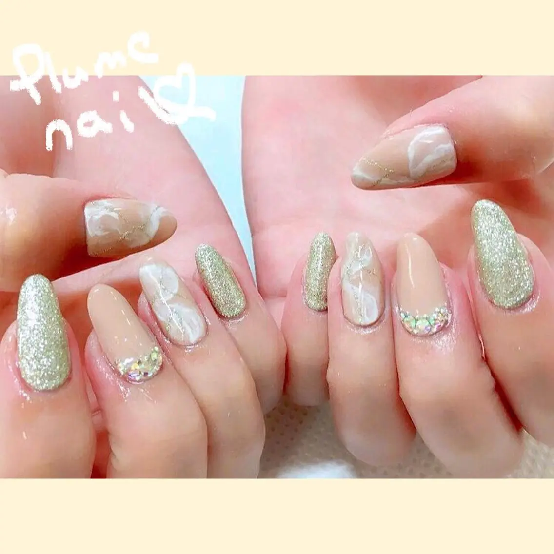 ネイル アートネイル ハート キラキラネイル 韓国ネイル ラメ(グリッター) ハンドネイル plume nail ☆韓国ネイルのネイルデザイン