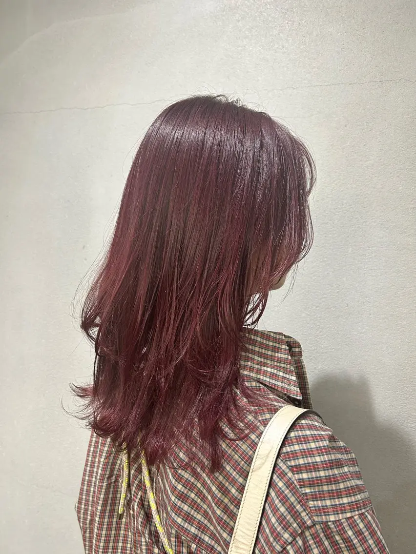 セミロング カラー ボルドーカラー ウルフカット N/デザインカラー 🌿ナギのヘアスタイル