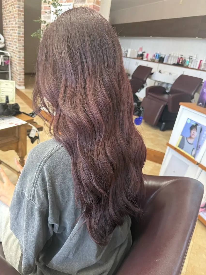 ロング カラー ブラウンカラー ピンクカラー ピンクブラウン 髪質改善 ヘアカラー 上村華女 髪質改善カラーのヘアスタイル
