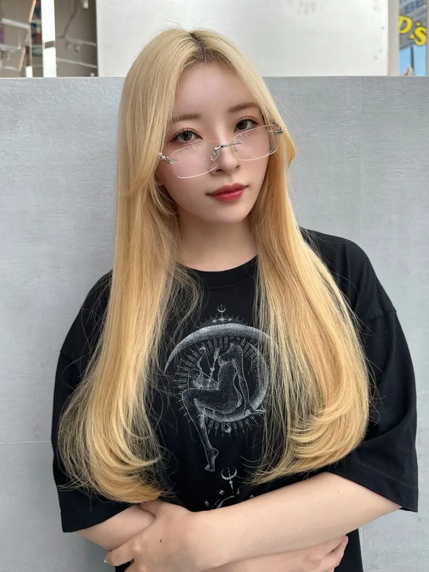 ロング カラー 顔まわりレイヤー 韓国風ヘア レイヤーカット 小顔カット 清水 翔太のヘアスタイル