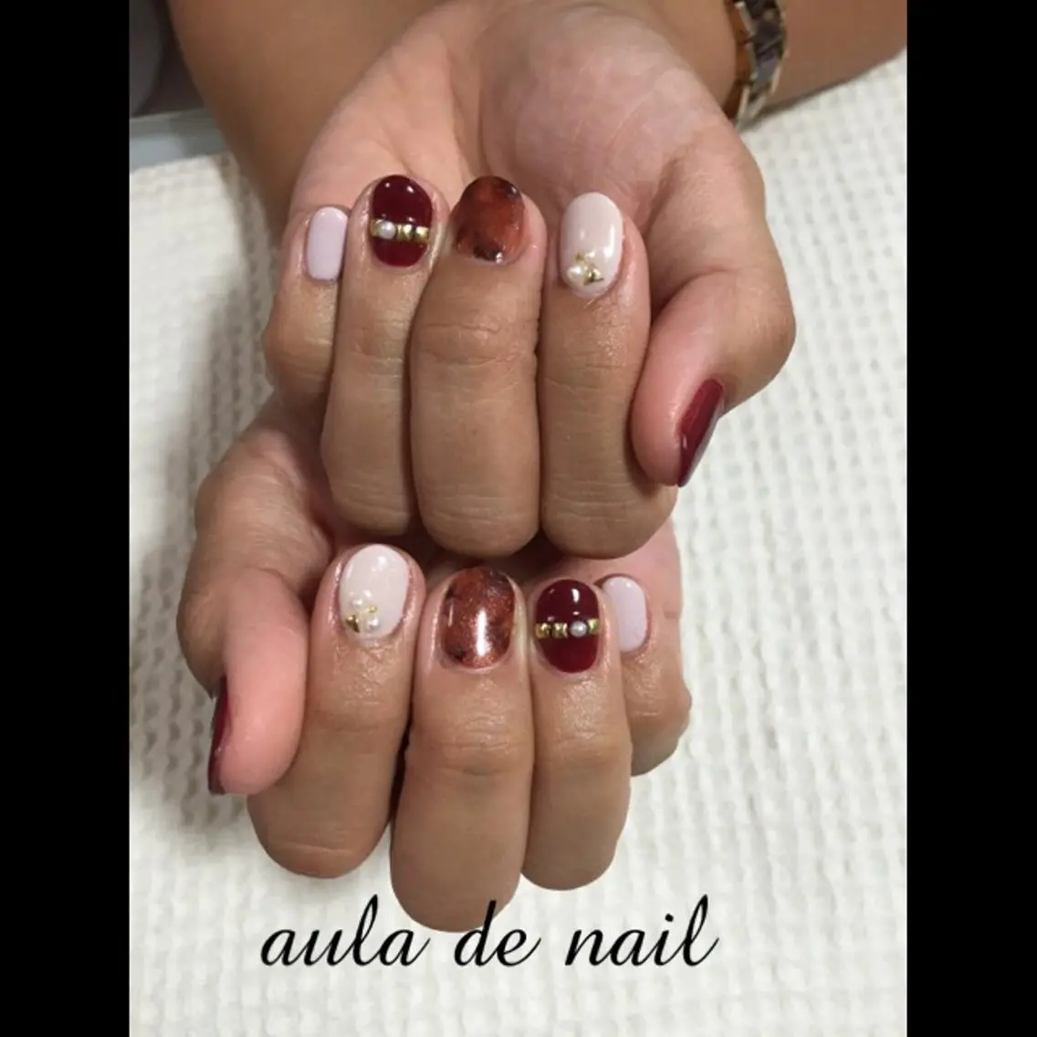 ネイル べっ甲ネイル ボルドー auladenail アウラデネイルのネイルデザイン