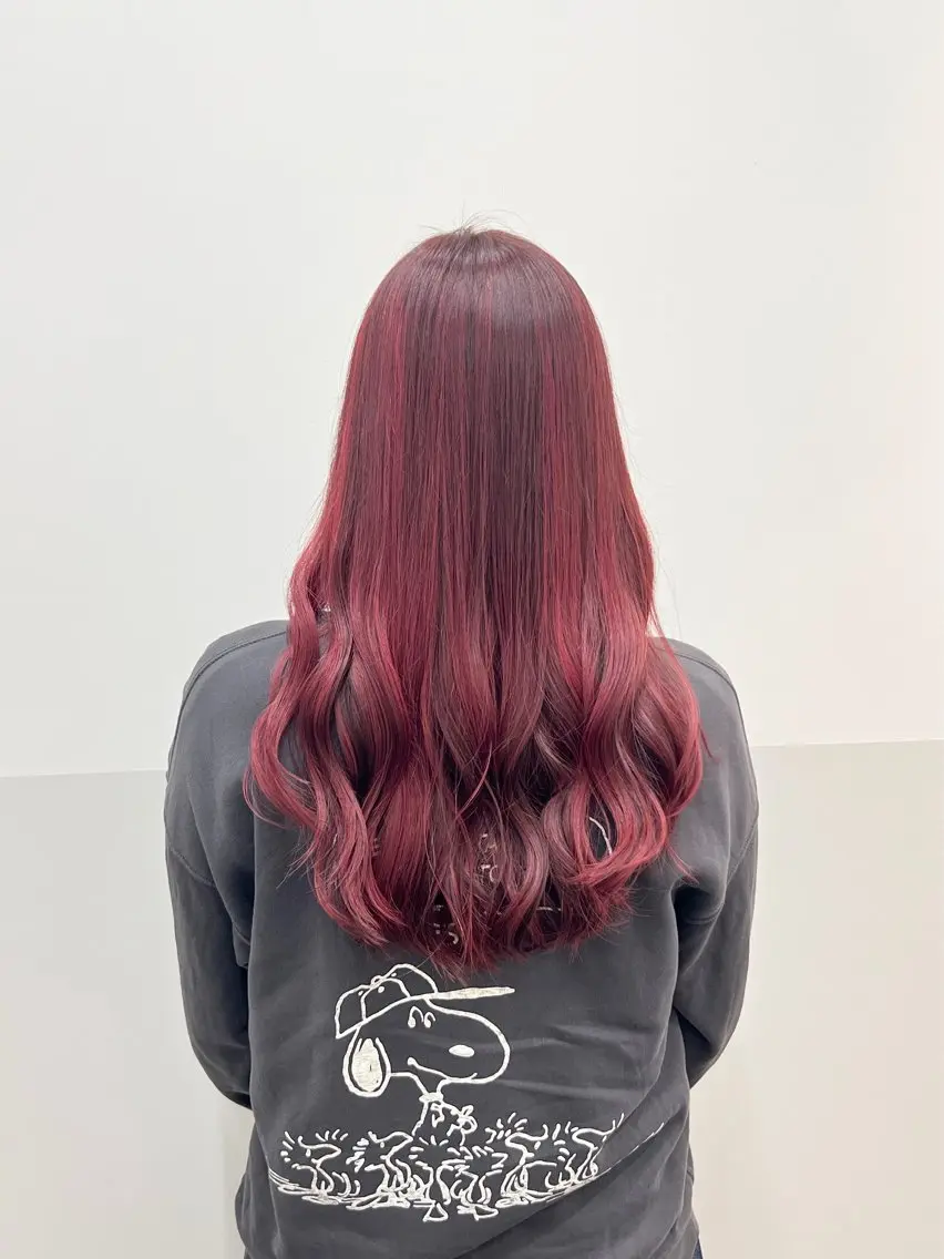 ロング カラー ヘアアレンジ バレイヤージュ ブリーチ ダブルカラー ハイライトカラー レッドカラー カット ヘアカラー 似合わせレイヤー/ 美髪縮毛矯正/ミナエのヘアスタイル