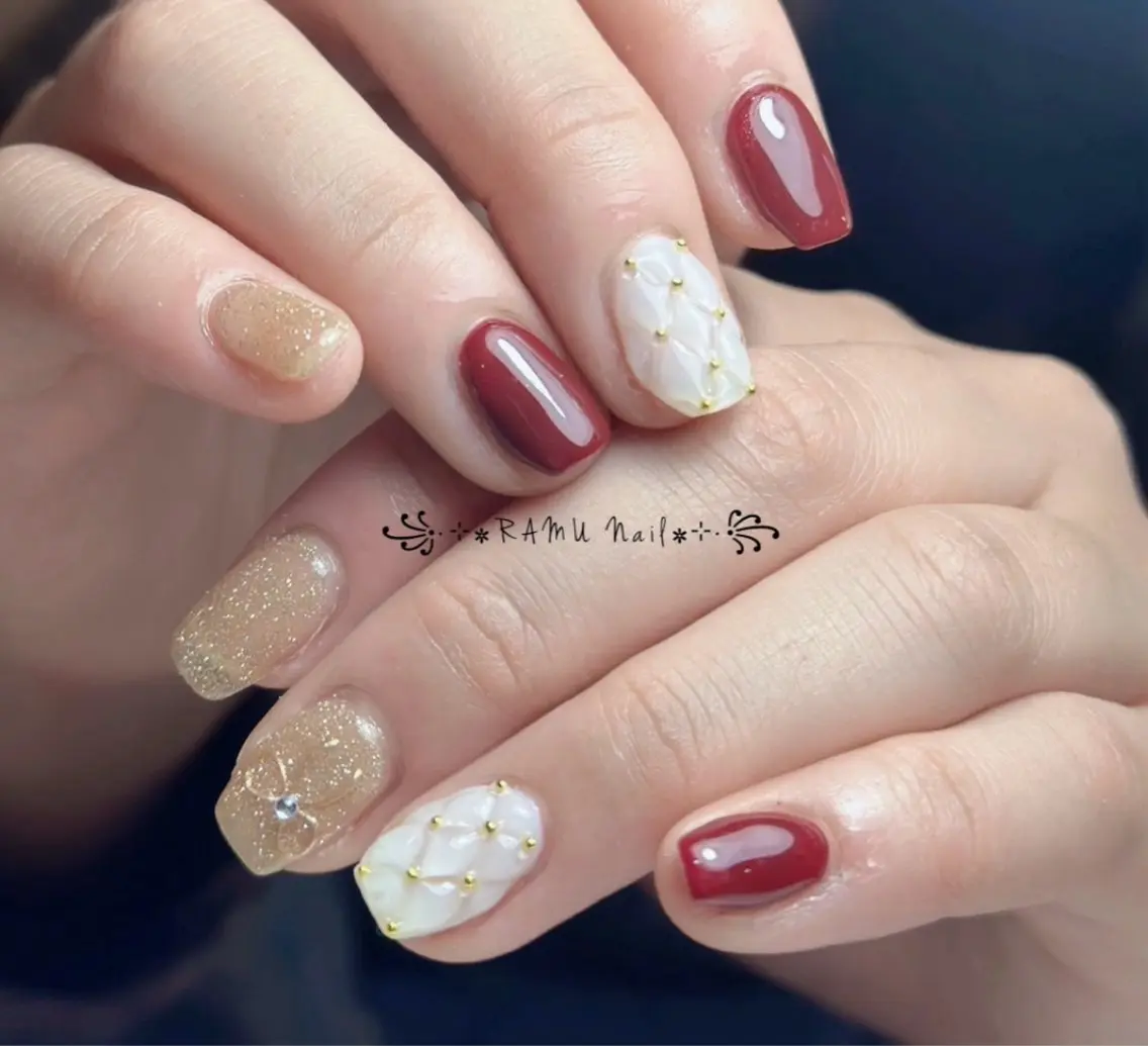 ネイル キラキラネイル 韓国ネイル バレンタイン ワンホンネイル ハンドネイル RAMU Nail 恵比寿店のネイルデザイン