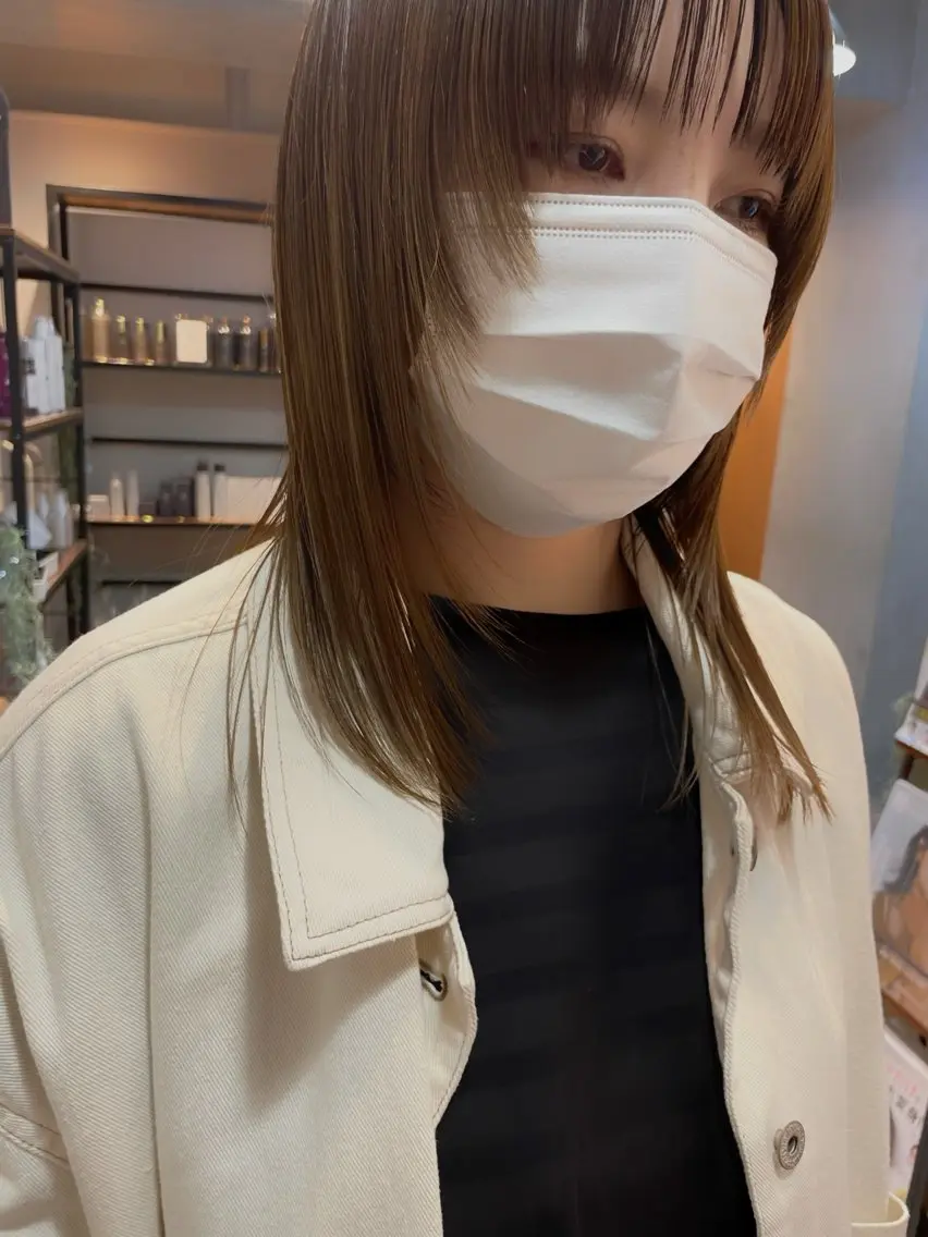 ミディアム カラー 顔まわりレイヤー レイヤーカット ケア特化/ オーダー メイド髪質改善｜大橋のヘアスタイル