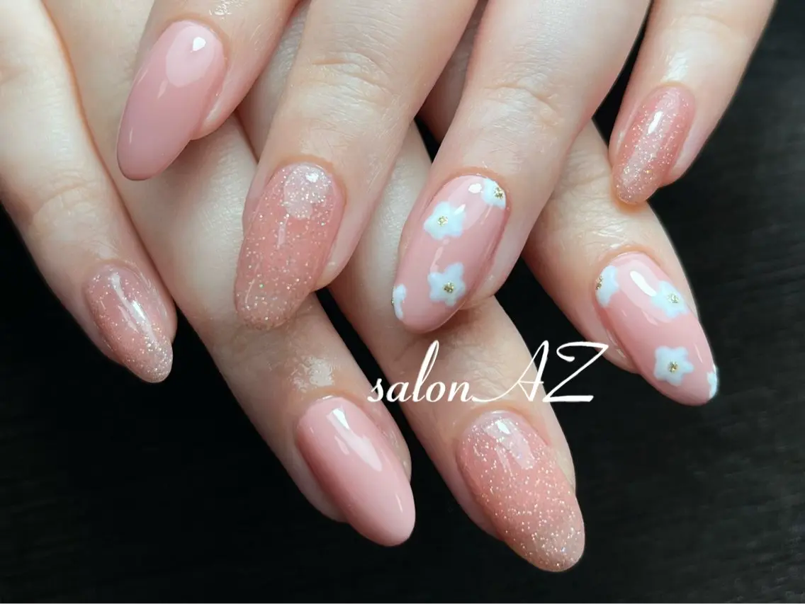 ネイル 桜ネイル 長さ出し フットネイル フレンチネイル ジェルネイル salon AZのネイルデザイン