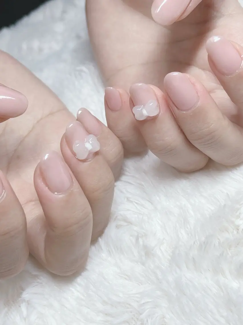 ネイル 持ち込み ワンカラーネイル リボン nail RInkoのネイルデザイン